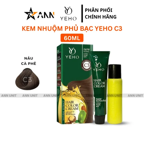 Kem nhuộm phủ bạc Yeho C3 màu nâu cà phê, 60 ml