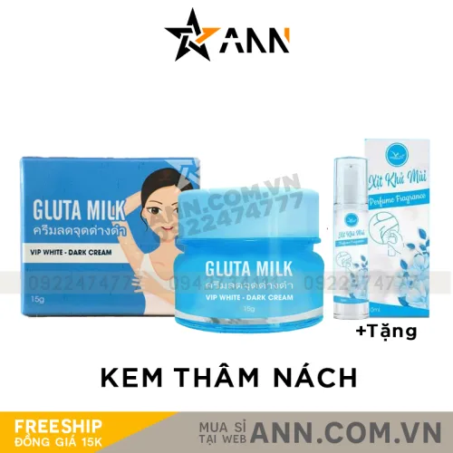 Kem Gluta Milk Vip White 15g kèm xịt khử mùi 10ml