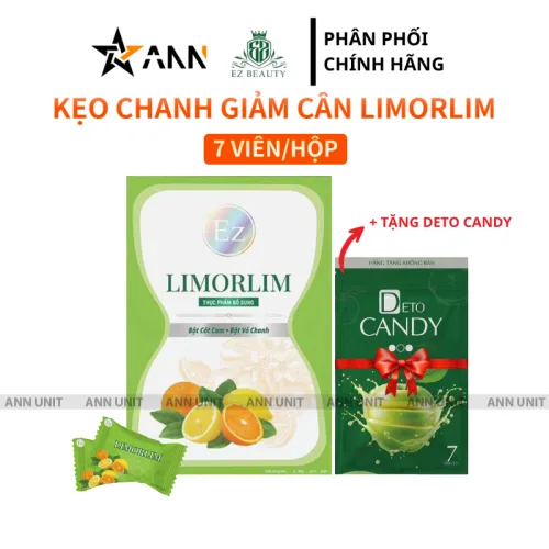Kẹo chanh Limorlim Ez Beauty hộp 7 viên, quà tặng 1 Deto Candy