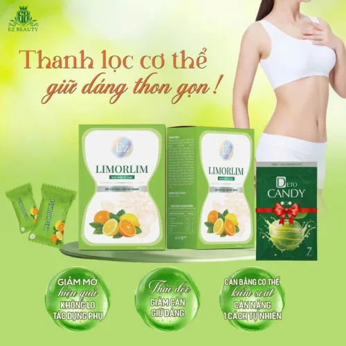 Kẹo chanh Limorlim Ez Beauty hộp 7 viên, quà tặng 1 Deto Candy