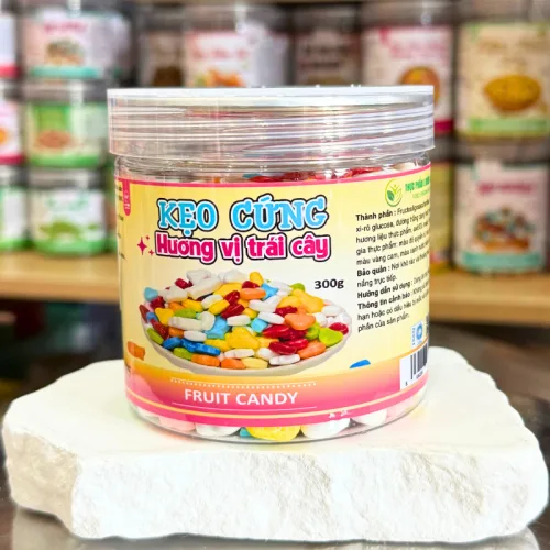 Kẹo cứng mini ngũ sắc hương vị trái cây đóng hộp Pet 300g