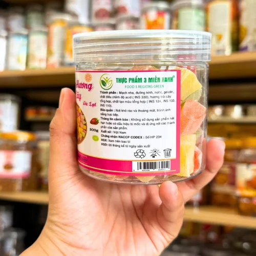 Chỗ sỉ kẹo Dẻo Vuông Hương Trái Cây (Kẹo Dẻo Đà Lạt) Mini 300g - Hộp Pet