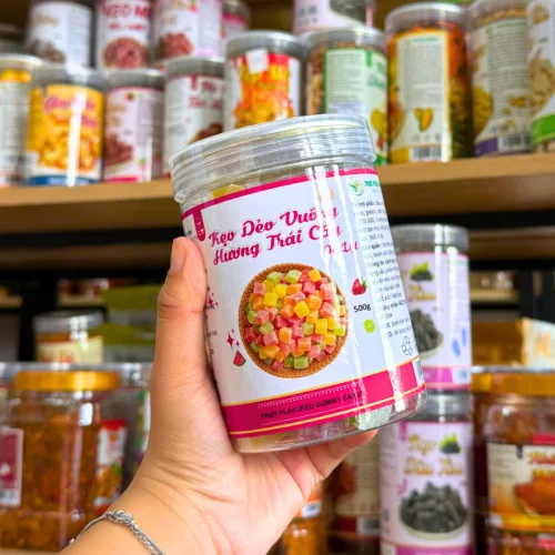Kẹo Dẻo Vuông Hương Trái Cây Đà Lạt 500g, hũ PET