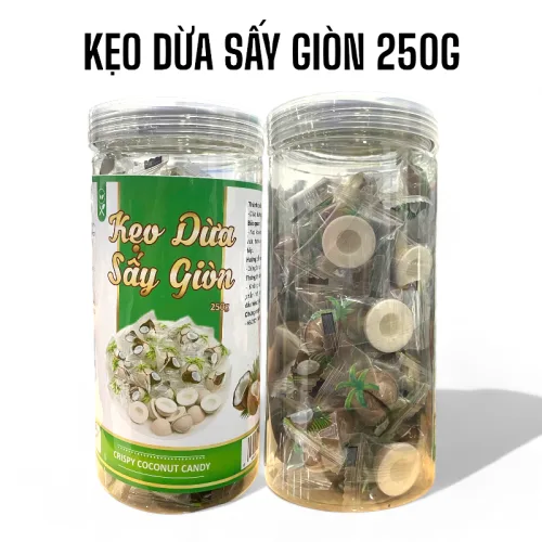 Kẹo dừa sấy giòn vị dừa ngọt béo, đóng hộp 250g