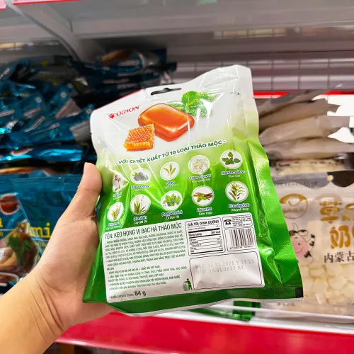 Orion Kẹo Họng Bạc Hà Thảo Mộc, Gói 84g