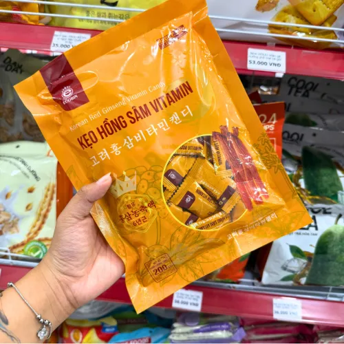 Kẹo ECOBIN Hồng Sâm Vitamin Hàn Quốc dạng bịch vàng 200g