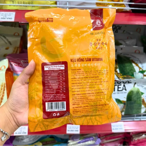 Kẹo ECOBIN Hồng Sâm Vitamin Hàn Quốc dạng bịch vàng 200g