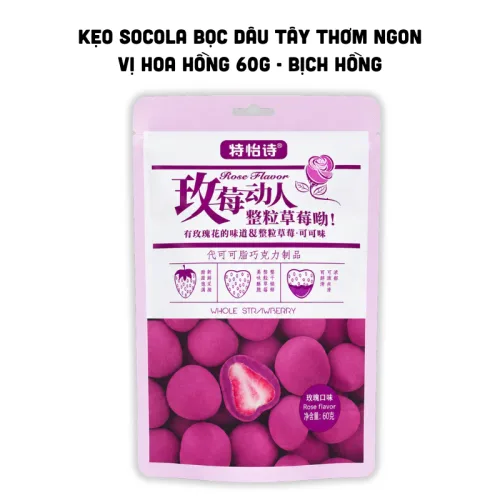 Chỗ sỉ kẹo Socola Bọc Dâu Tây Thơm Ngon Vị Hoa Hồng 60g - Bịch Hồng