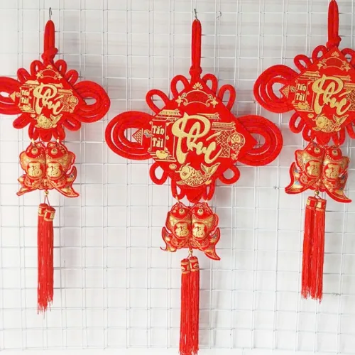 Chỗ sỉ khánh Nhung Đỏ Chữ Phúc 3D - Liễn Vuông Cá Chép Nhung Đỏ Trang Trí Tết - 20cm
