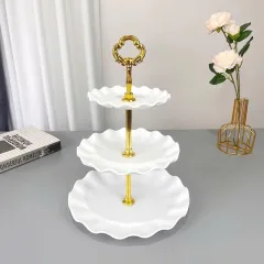 Chuyên sỉ khay Nhựa Hoa Trắng 3 Tầng - Khay Đựng Mứt Bánh Kẹo Tết 34x25cm
