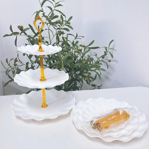 Chuyên sỉ khay Nhựa Hoa Trắng 3 Tầng - Khay Đựng Mứt Bánh Kẹo Tết 34x25cm