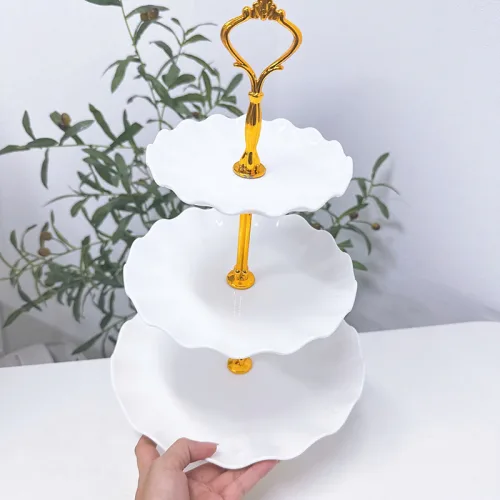 Chuyên sỉ khay Nhựa Hoa Trắng 3 Tầng - Khay Đựng Mứt Bánh Kẹo Tết 34x25cm