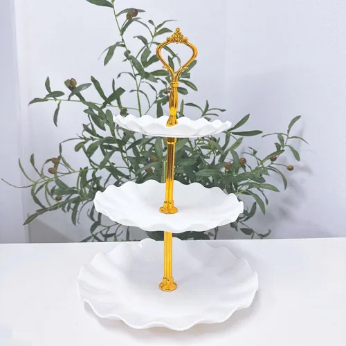 Chuyên sỉ khay Nhựa Hoa Trắng 3 Tầng - Khay Đựng Mứt Bánh Kẹo Tết 34x25cm