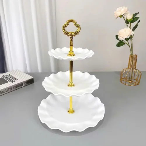 Chuyên sỉ khay Nhựa Hoa Trắng 3 Tầng - Khay Đựng Mứt Bánh Kẹo Tết 34x25cm