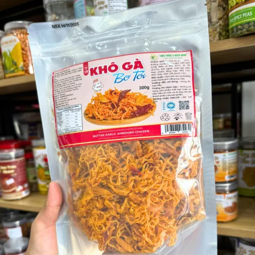 Khô Gà Bơ Tỏi 300g Đóng Túi Zip Bạc
