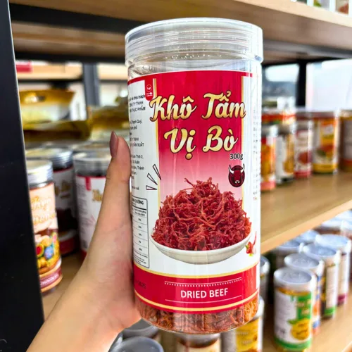 Khô tẩm vị bò thơm ngon đóng hộp PET khối lượng 300g