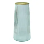 Chuyên sỉ lọ Hoa Thủy Tinh Trụ Sọc Viền Vàng Lucas 21x7x10cm