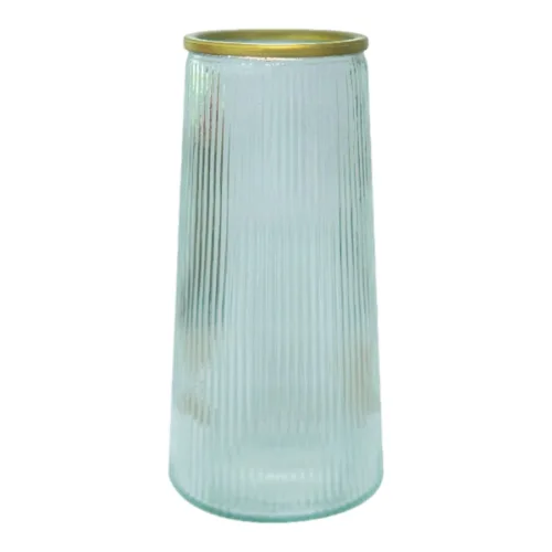 Chuyên sỉ lọ Hoa Thủy Tinh Trụ Sọc Viền Vàng Lucas 21x7x10cm