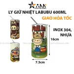 Ly Labubu Giữ Nhiệt 600ml Kèm Ống Hút, Kích Thước 16x7.5x7.5cm