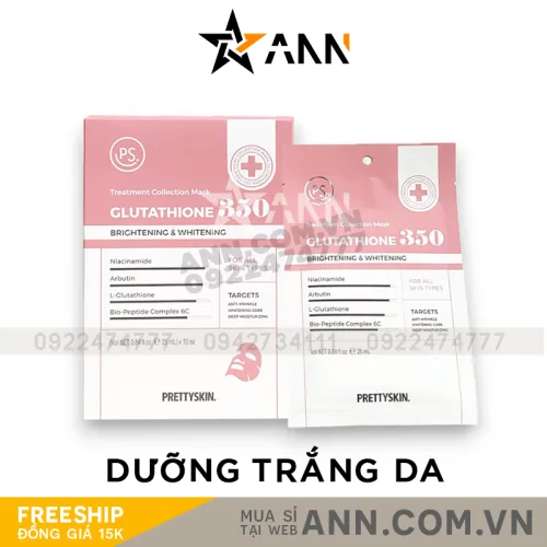 Mặt nạ Glutathione 350 Prettyskin màu hồng, hộp 10 miếng