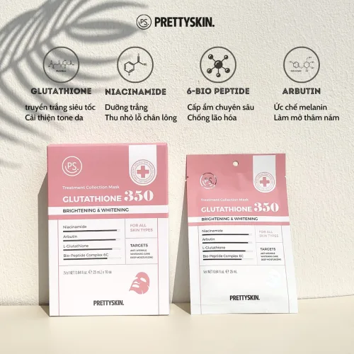Mặt nạ Glutathione 350 Prettyskin màu hồng, hộp 10 miếng