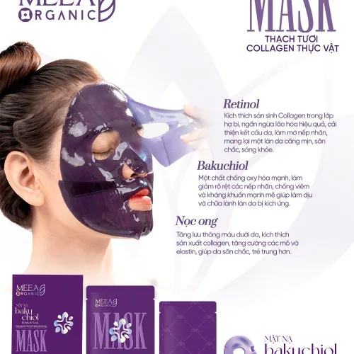 Nơi lấy sỉ mặt Nạ Thạch Collagen Meea Organic Màu Tím Bakuchiol Retinol Mask Hộp 5 Miếng
