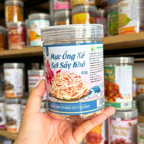 Mực Ống Xé Sợi Sấy Khô Hương Dừa 200g Hũ Pet
