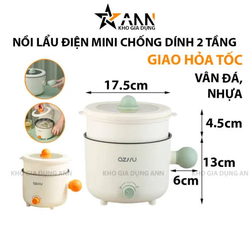 Chỗ sỉ nồi Lẩu Điện Mini 2 Tầng Đa Năng Kèm Giá Hấp Có Tay Cầm 1.8L 17.5x17.5x27cm