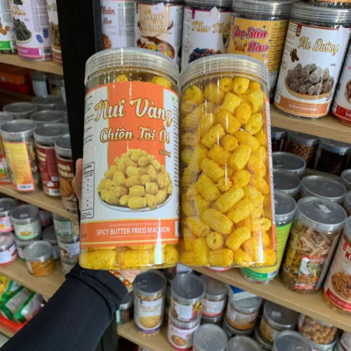 Shop sỉ nui Vàng Chiên Tỏi Ớt Thơm Ngon 300g - Hộp Pet