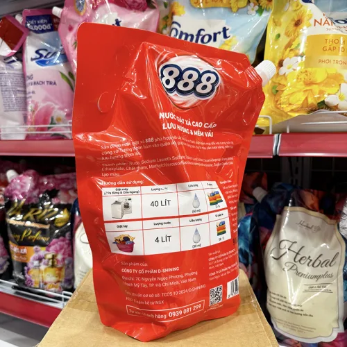 Túi Nước Giặt Xả 888 D-Shining Hương Nước Hoa 3,2kg Màu Đỏ Cao Cấp