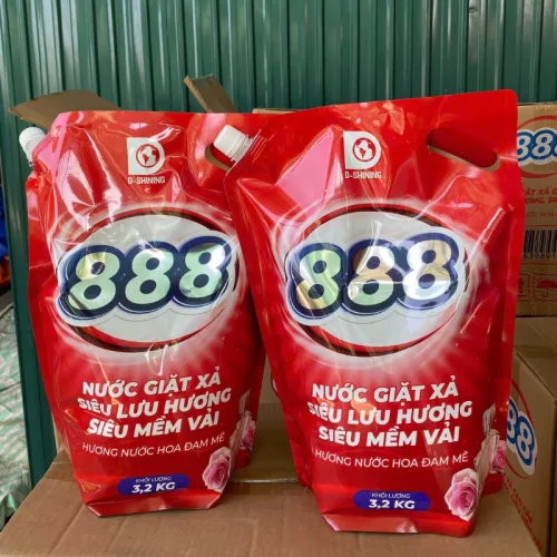 Túi Nước Giặt Xả 888 D-Shining Hương Nước Hoa 3,2kg Màu Đỏ Cao Cấp