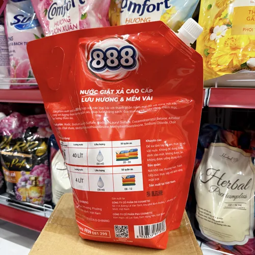 Túi Nước Giặt Xả 888 D-Shining Hương Nước Hoa 3,2kg Màu Đỏ Cao Cấp