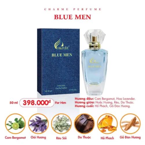 Nước hoa nam Charme Blue Men Eau De Parfum 50ml hương gỗ