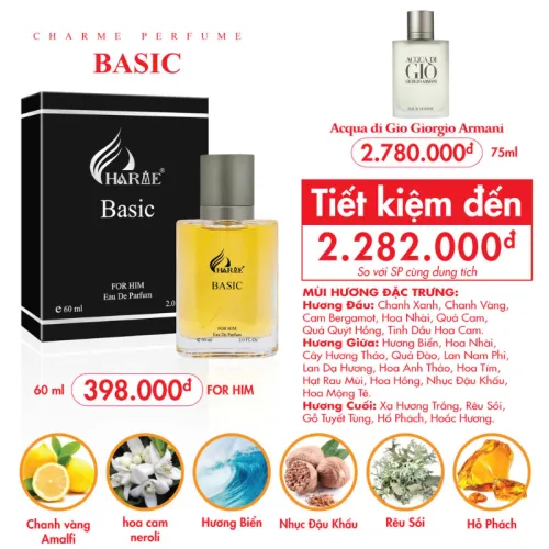 Nguồn hàng sỉ nước Hoa Nam - Nước Hoa Charme Basic 50ml - Hương Thơm Tươi Mát Lịch Lãm