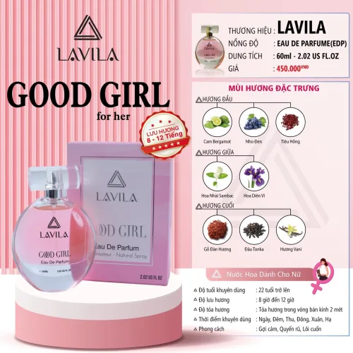 Shop sỉ nước Hoa Nữ Lavila Good Girl 60ml