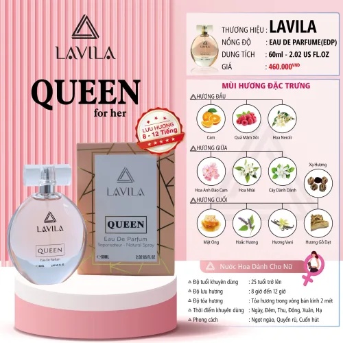 Nước hoa nữ Lavila Queen EDP 60ml dạng nguyên hộp