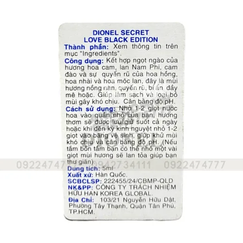 Nước hoa vùng kín màu đen Dionel Secret Love Black Edition dung tích 5ml