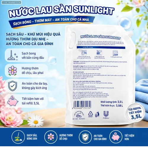 Chuyên sỉ nước Lau Sàn Túi SUNLIGHT Hương Hoa Lavender 3.6kg