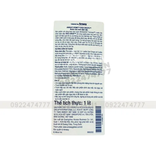 Amway Home Dish Drops – Nước rửa chén chính hãng, 1 lít