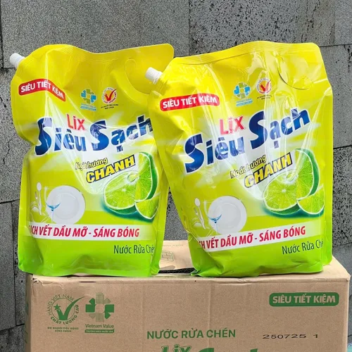 Nước rửa chén LIX Siêu Sạch hương chanh dạng túi 3.2kg
