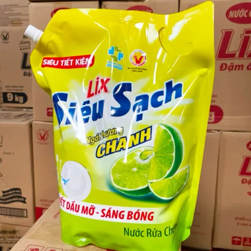 Nước rửa chén LIX Siêu Sạch hương chanh dạng túi 3.2kg