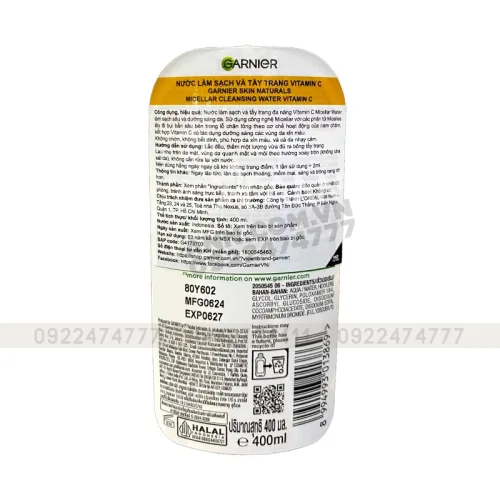Nguồn hàng sỉ nước Tẩy Trang Garnier Nắp Vàng Micellar Cleansing Water Vitamin C Dành Cho Da Sạm Xỉn Màu 400ml