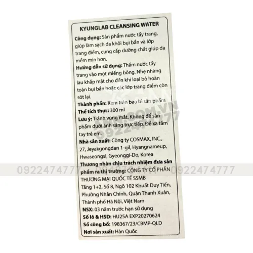 Kyung Lab Cleaning Water 300ml – Nước tẩy trang