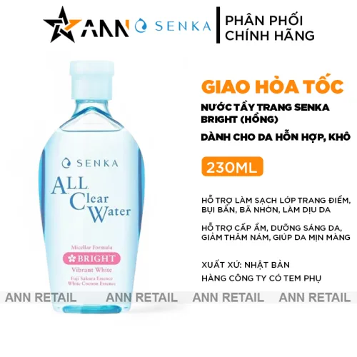 Chỗ sỉ nước Tẩy Trang Senka All Clear Micellar Bright Màu Hồng 230ml
