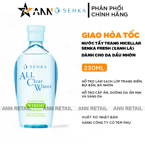 Nơi lấy sỉ nước Tẩy Trang Senka All Clear Micellar Fresh Màu Xanh Lá 230ml - Dành Cho Da Dầu Nhờn