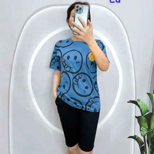 Khám phá Chỗ sỉ đồ bộ áo thun quần lửng đen in mặt cười thuộc nhóm đồ bộ quần lỡ