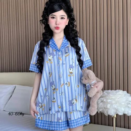 Nguồn hàng sỉ đồ Bộ Ngủ Nữ Họa Tiết Đơn Giản Mặc Mát Thoải Mái Size Thường 40–60kg