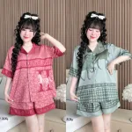 Bộ Pijama Nữ Tay Ngắn Quần Đùi Họa Tiết Big Size 50–80kg