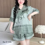 Bộ Pijama Nữ Tay Ngắn Quần Đùi Họa Tiết Big Size 50–80kg