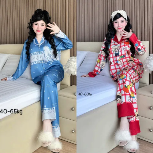 Nơi lấy sỉ đồ Bộ Ngủ Nữ - Đồ Bộ Tay Dài Quần Dài Họa Tiết Đơn Giản Mặc Mát Thoải Mái Size Thường 40–60kg